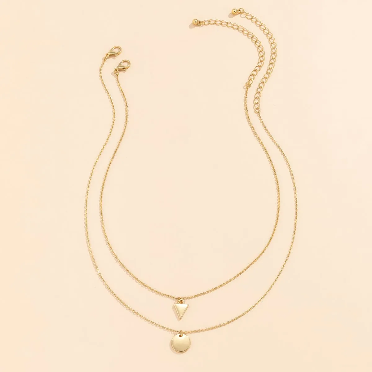 18K Gold-Plated Round & Triangle Pendant Necklace Set