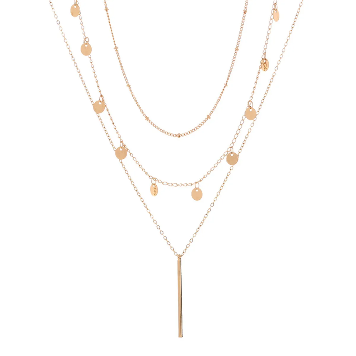 18K Gold-Plated Sequin & Bar Pendant Necklace Set