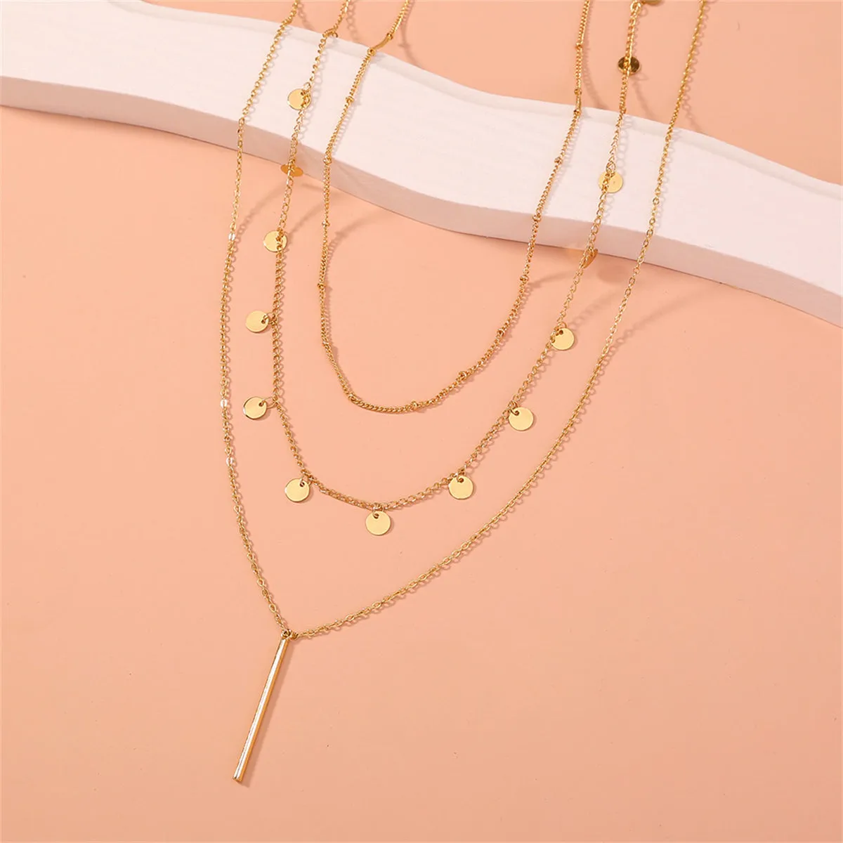18K Gold-Plated Sequin & Bar Pendant Necklace Set