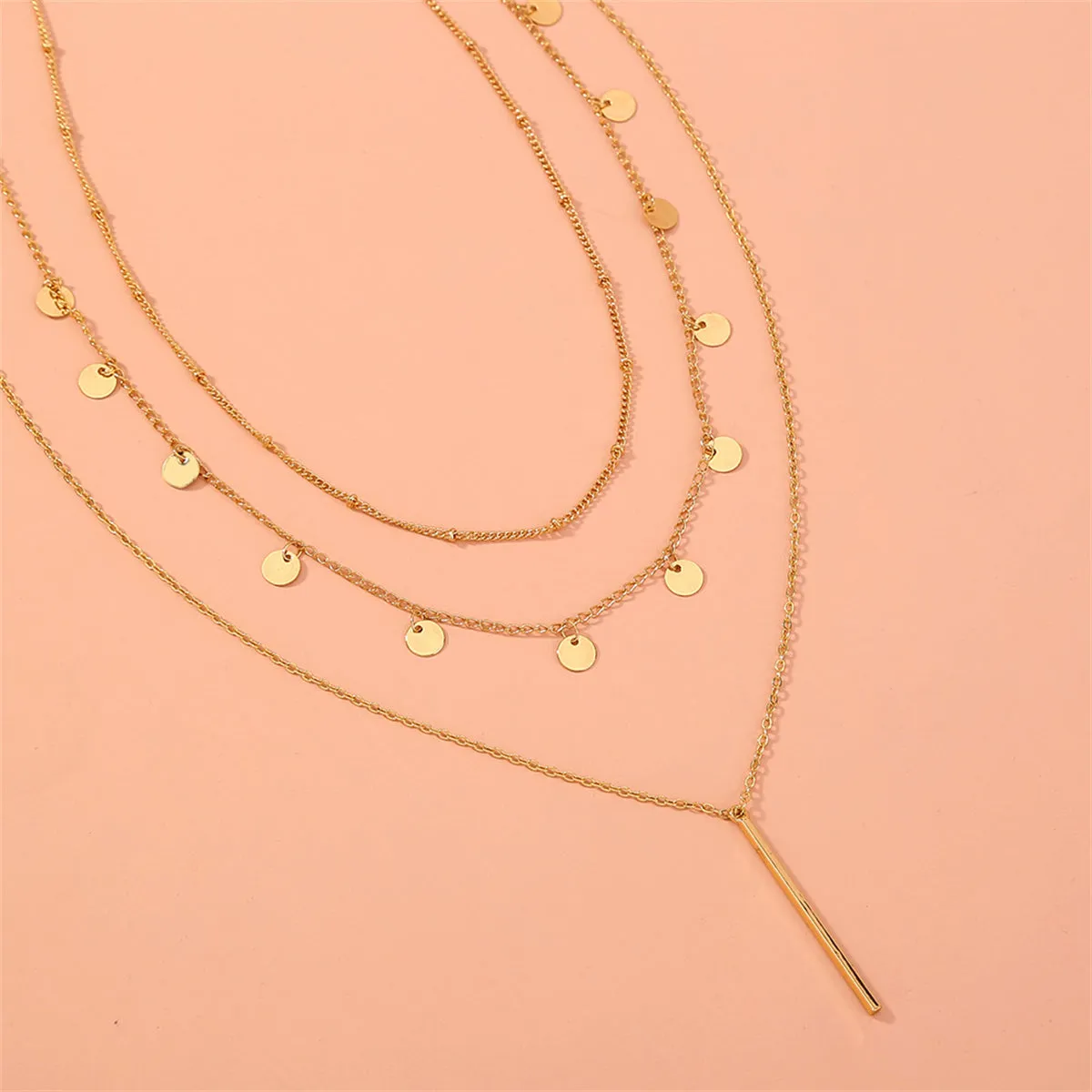 18K Gold-Plated Sequin & Bar Pendant Necklace Set