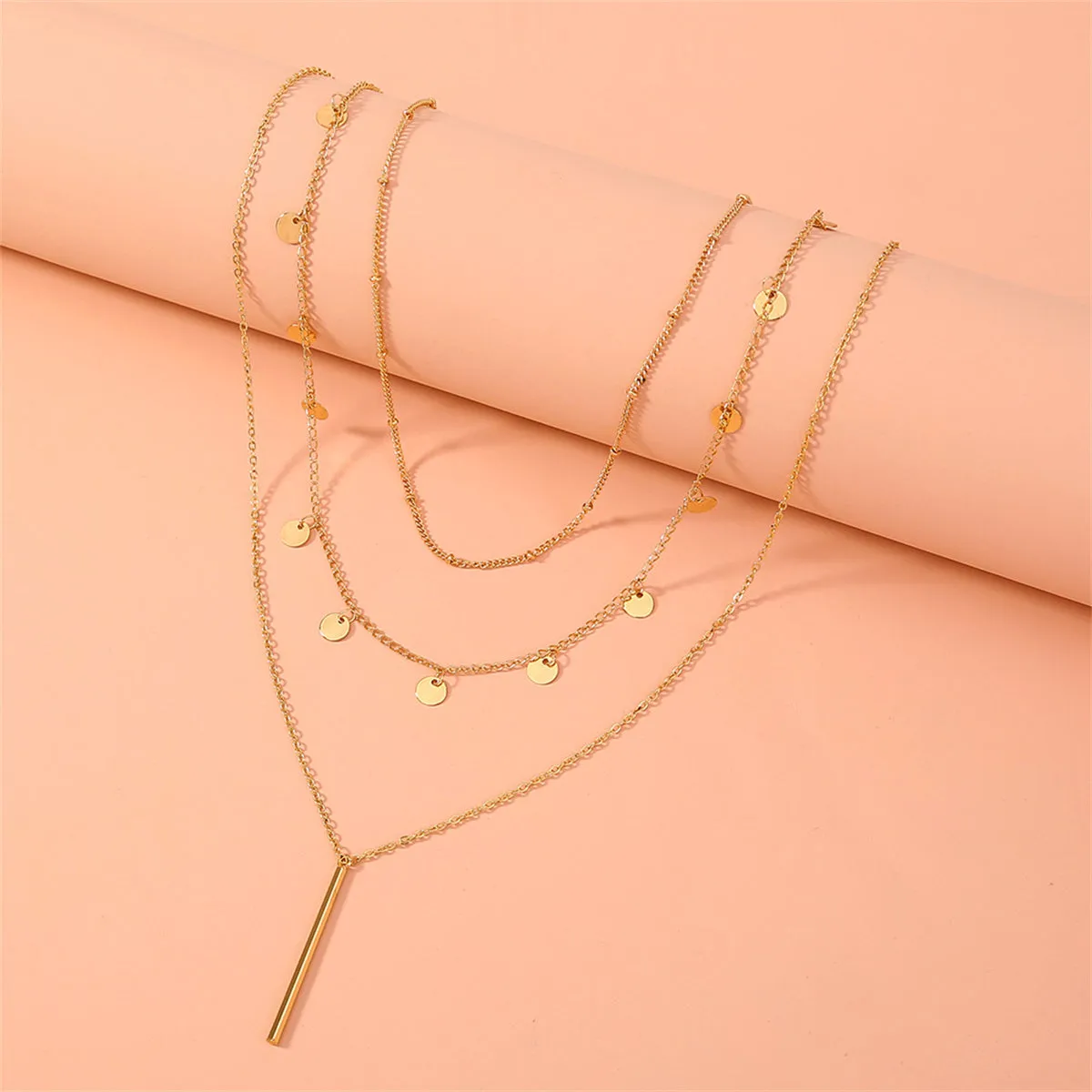 18K Gold-Plated Sequin & Bar Pendant Necklace Set