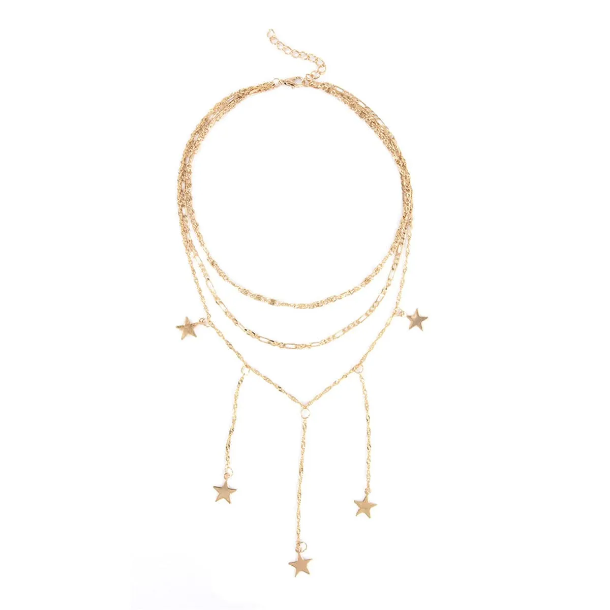 18K Gold-Plated Star Drop Layered Choker Necklace
