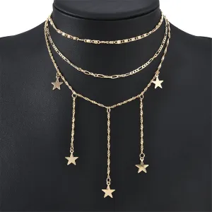 18K Gold-Plated Star Drop Layered Choker Necklace