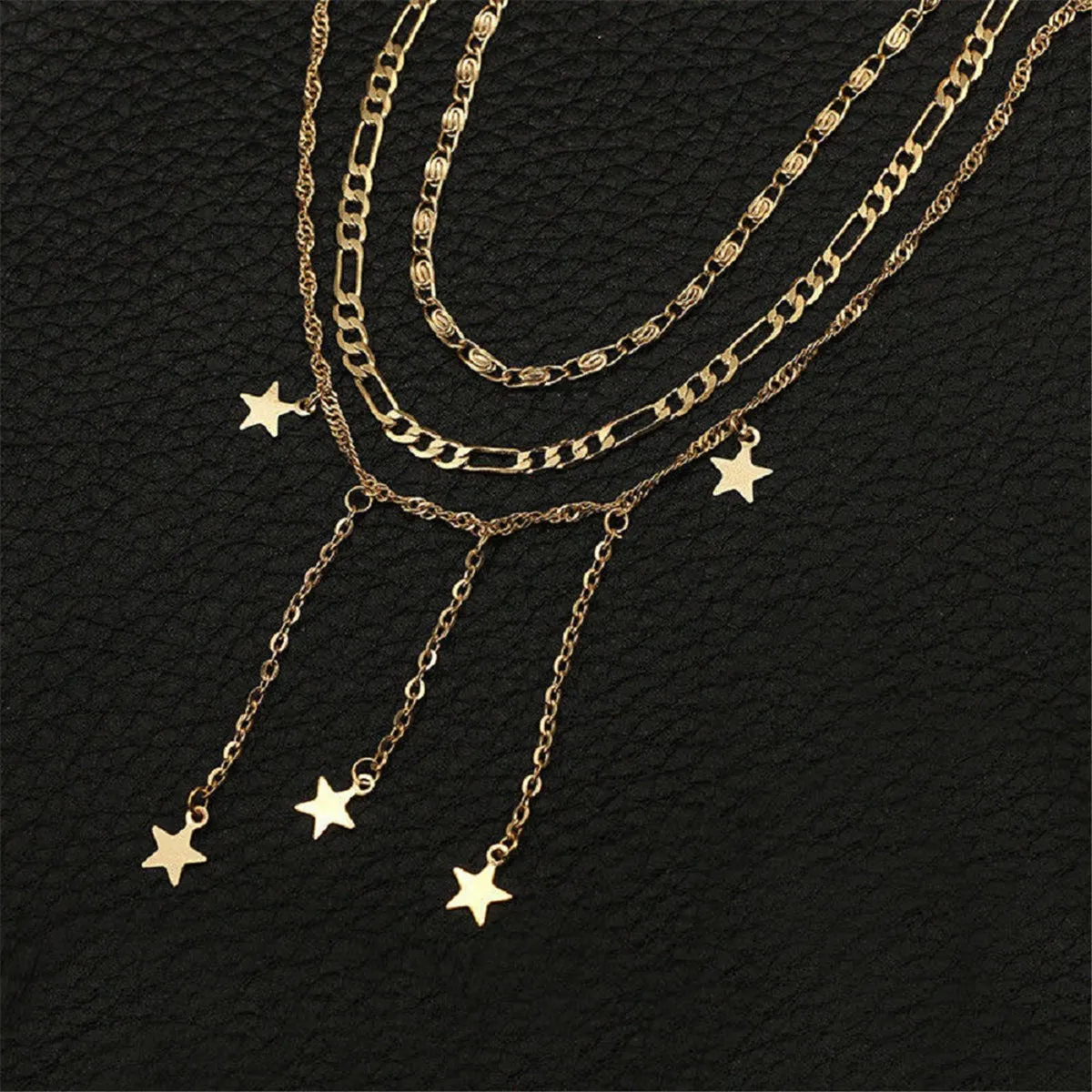 18K Gold-Plated Star Drop Layered Choker Necklace