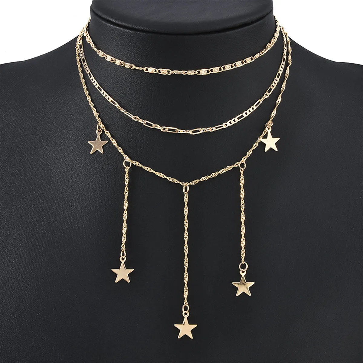 18K Gold-Plated Star Drop Layered Choker Necklace