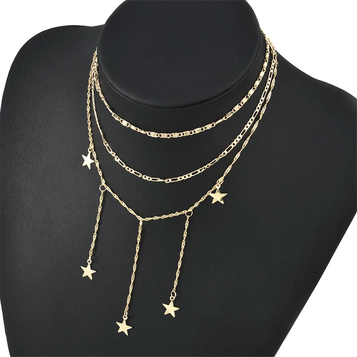 18K Gold-Plated Star Drop Layered Choker Necklace
