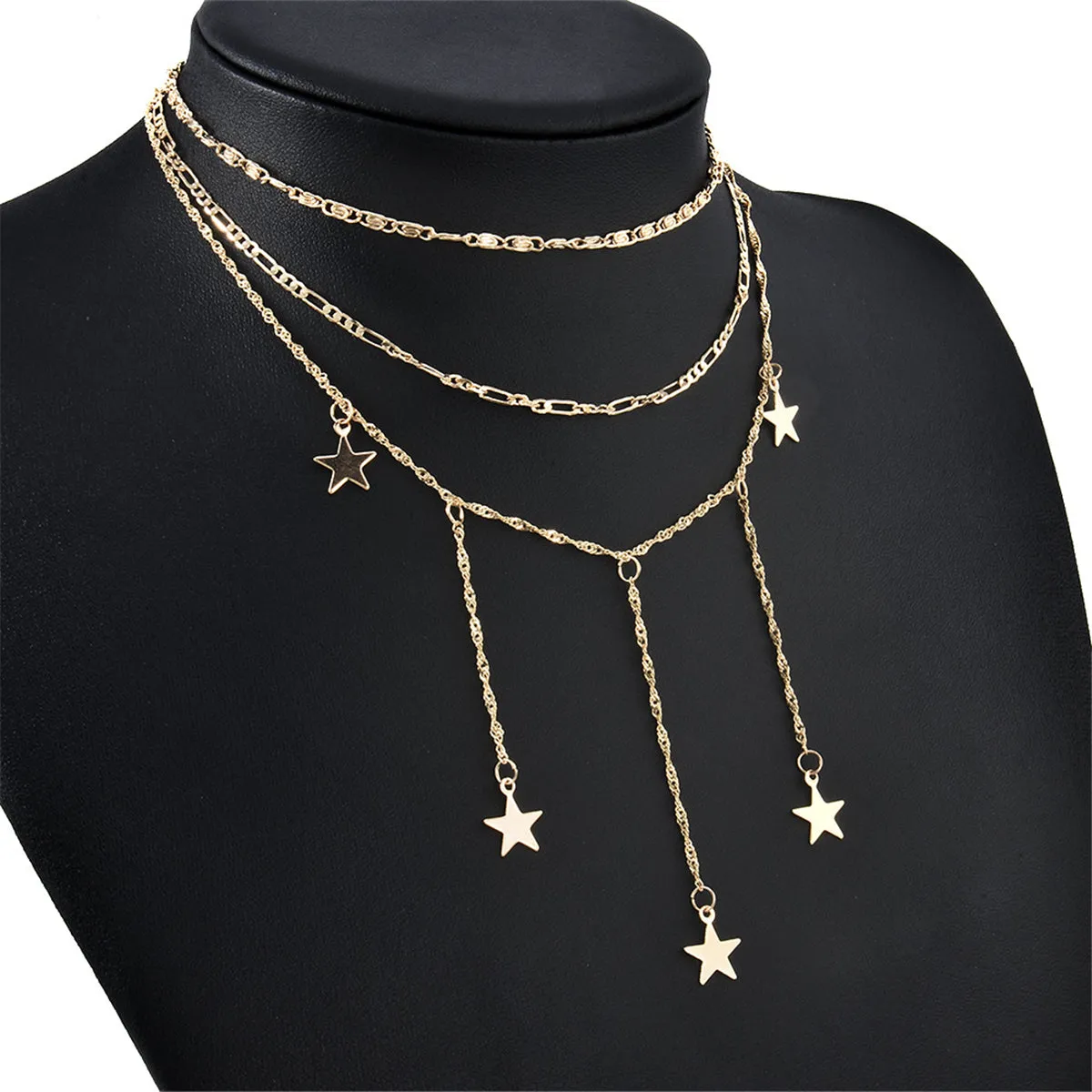 18K Gold-Plated Star Drop Layered Choker Necklace