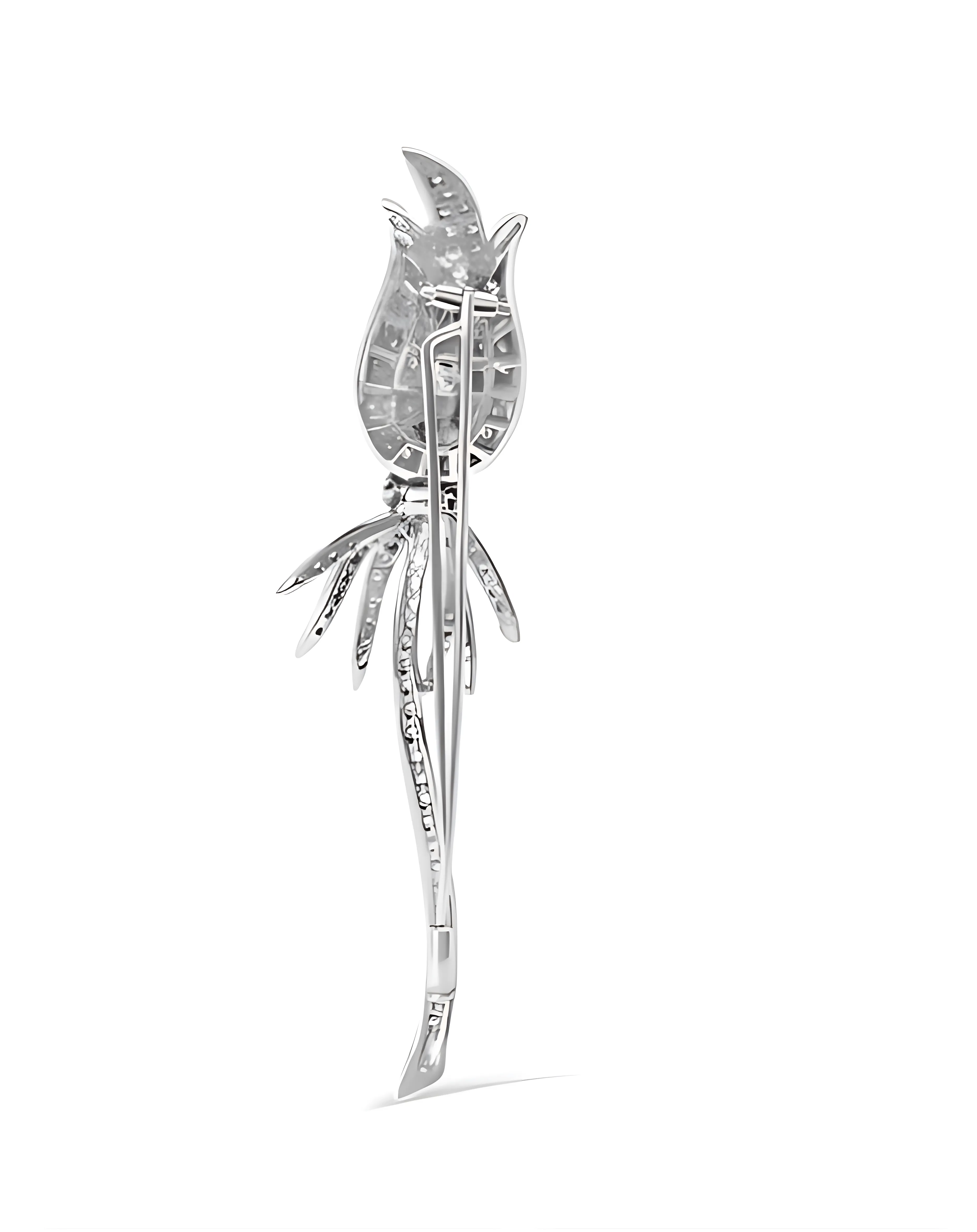 18K White Gold 1 3/5 Cttw Pave Set Diamond Tulip Brooch Pin (H-I Color, VS1-VS2 Clarity)
