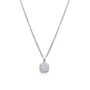 18K White Gold Box Chain With Diamond Pendant