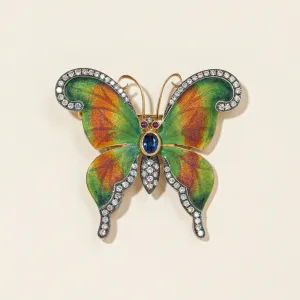 18K Yellow Gold Butter-fly Sapphire Ruby and Diamond Brooch | 0.75ctw, 0.10ctw, 1.00ctw