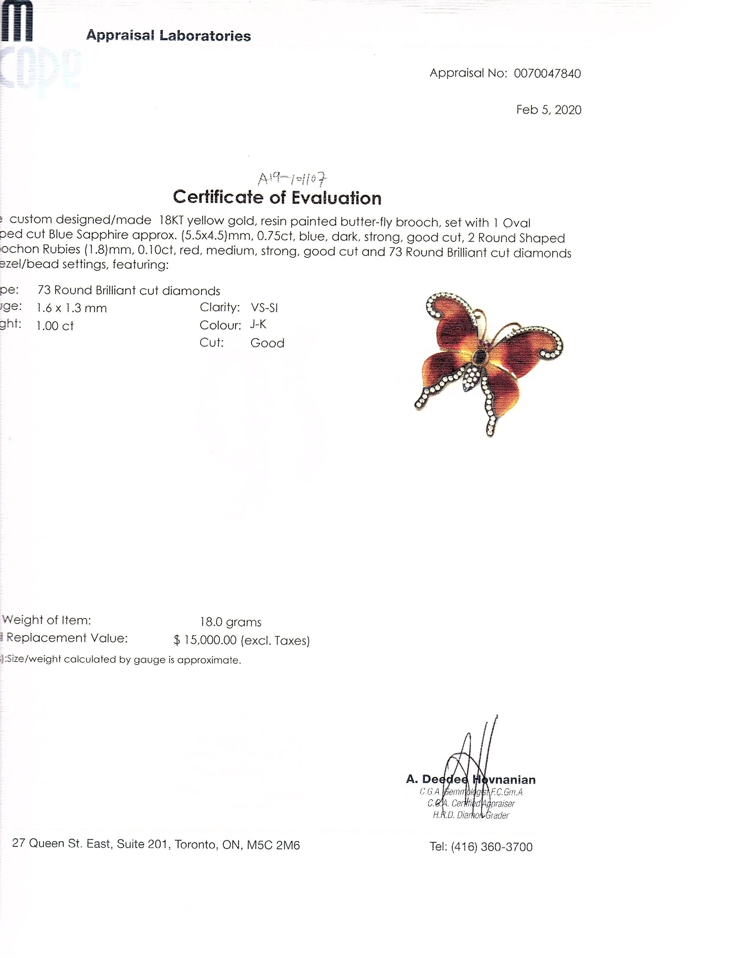 18K Yellow Gold Butterfly Sapphire Ruby and Diamond Brooch | 0.75ctw, 0.10ctw, 1.00ctw