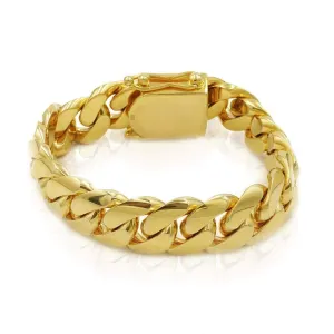 18mm Solid Cuban Link Bracelet in 10K Yellow Gold