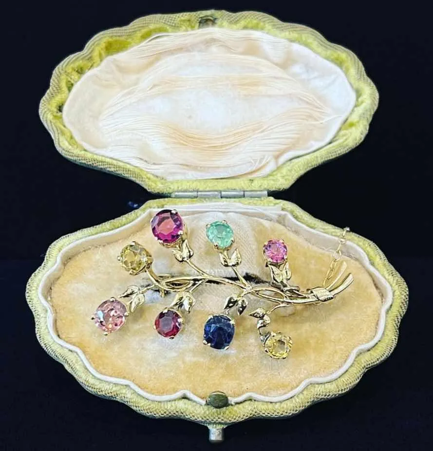 1940s Floral Branch Gemstone Brooch