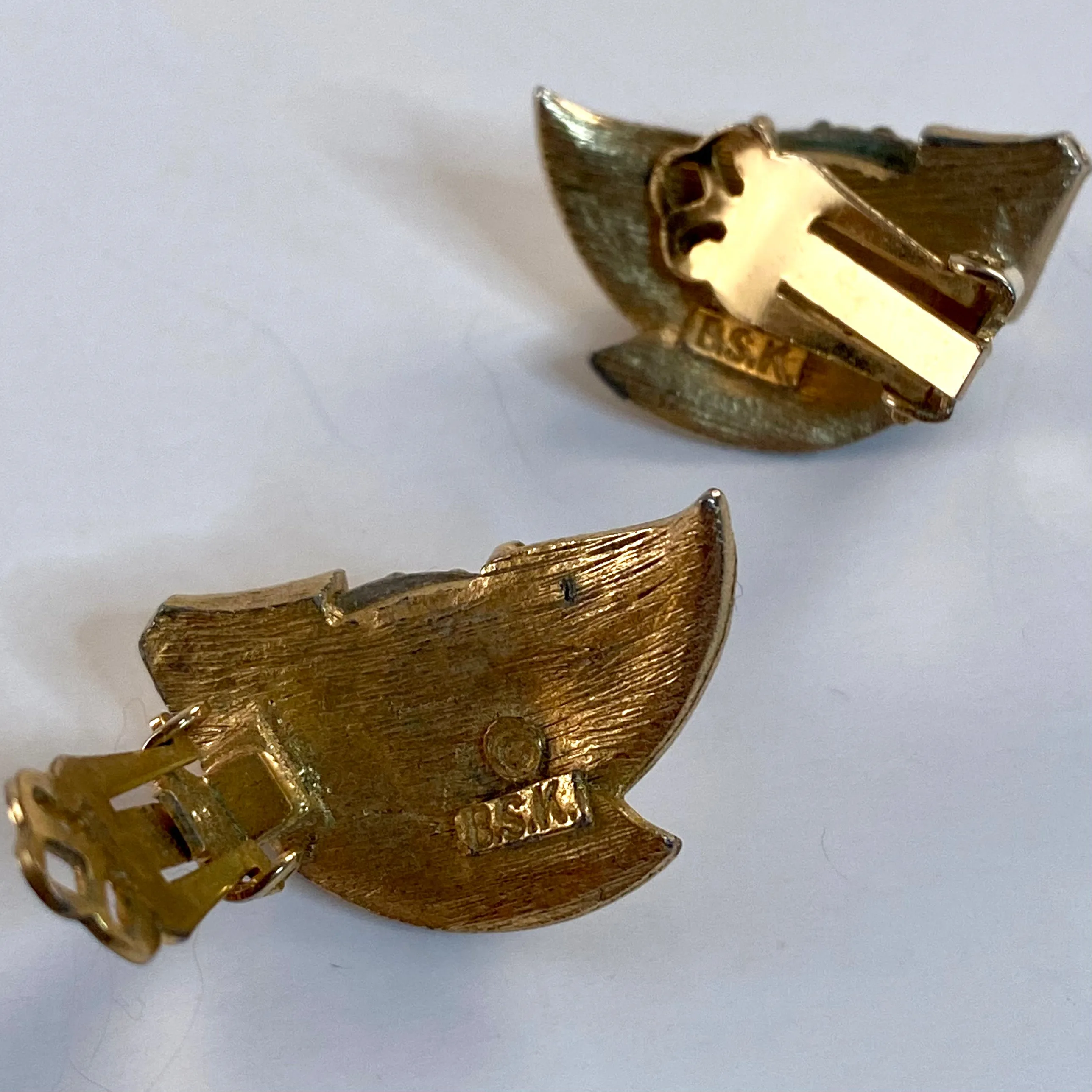 1960s BSK Rhinestone Leaf Earrings