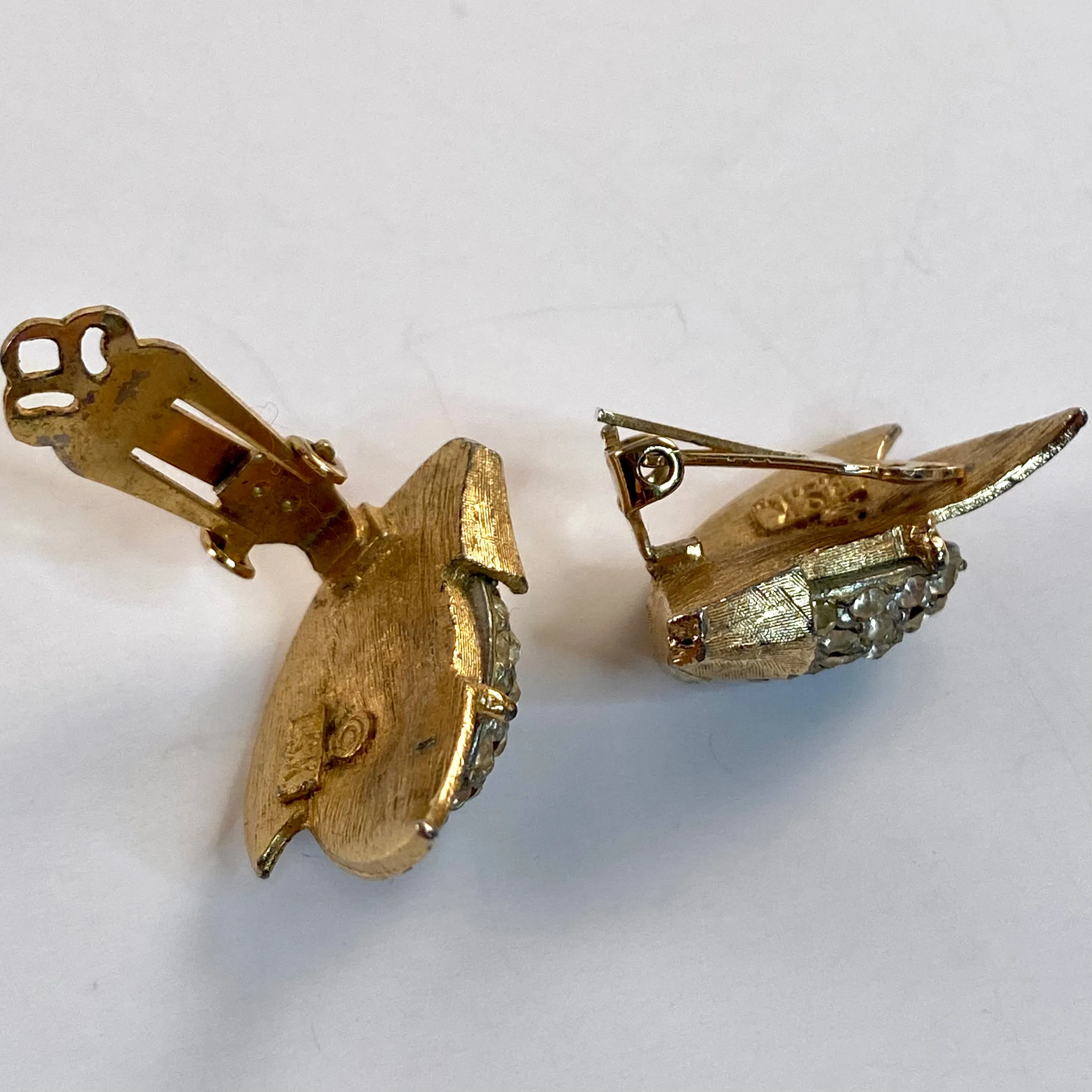 1960s BSK Rhinestone Leaf Earrings