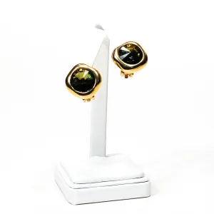 1980's Green Heliotrope Rivoli Rhinestone Earrings by Georgiou