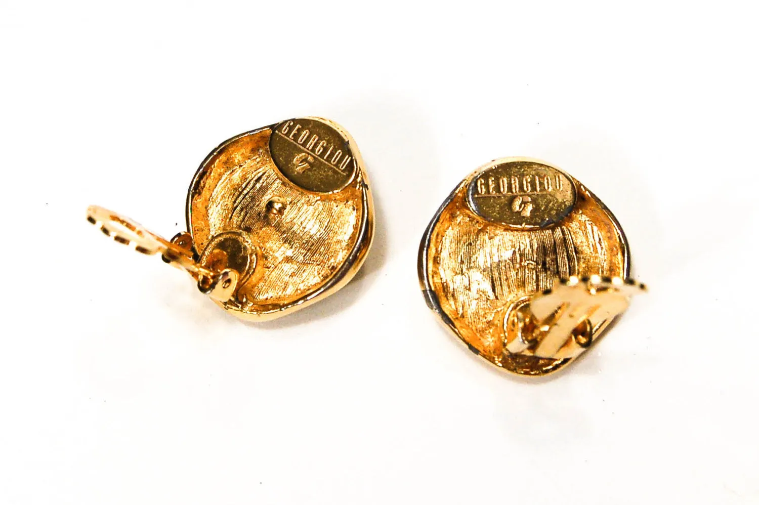 1980's Green Heliotrope Rivoli Rhinestone Earrings by Georgiou