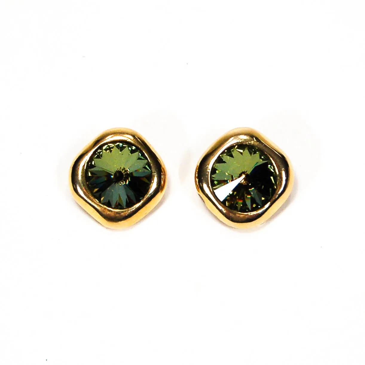 1980's Green Heliotrope Rivoli Rhinestone Earrings by Georgiou