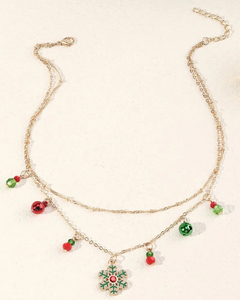 1pc Christmas Jingle Bell Snowflake Layered Necklace