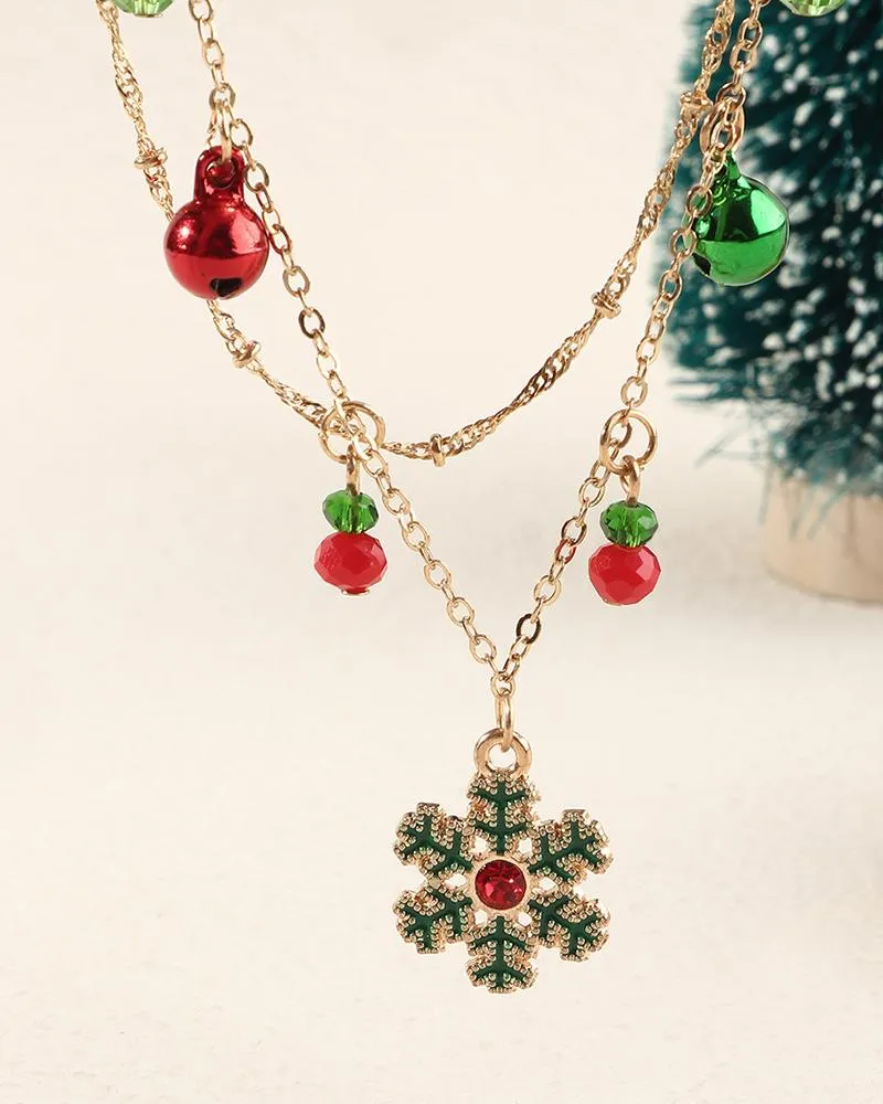 1pc Christmas Jingle Bell Snowflake Layered Necklace