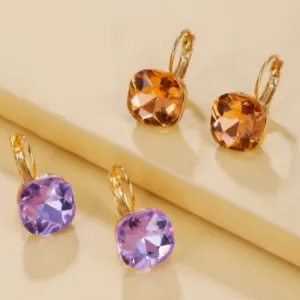 2 Pairs Peach & Purple Gold Rhinestone Earrings