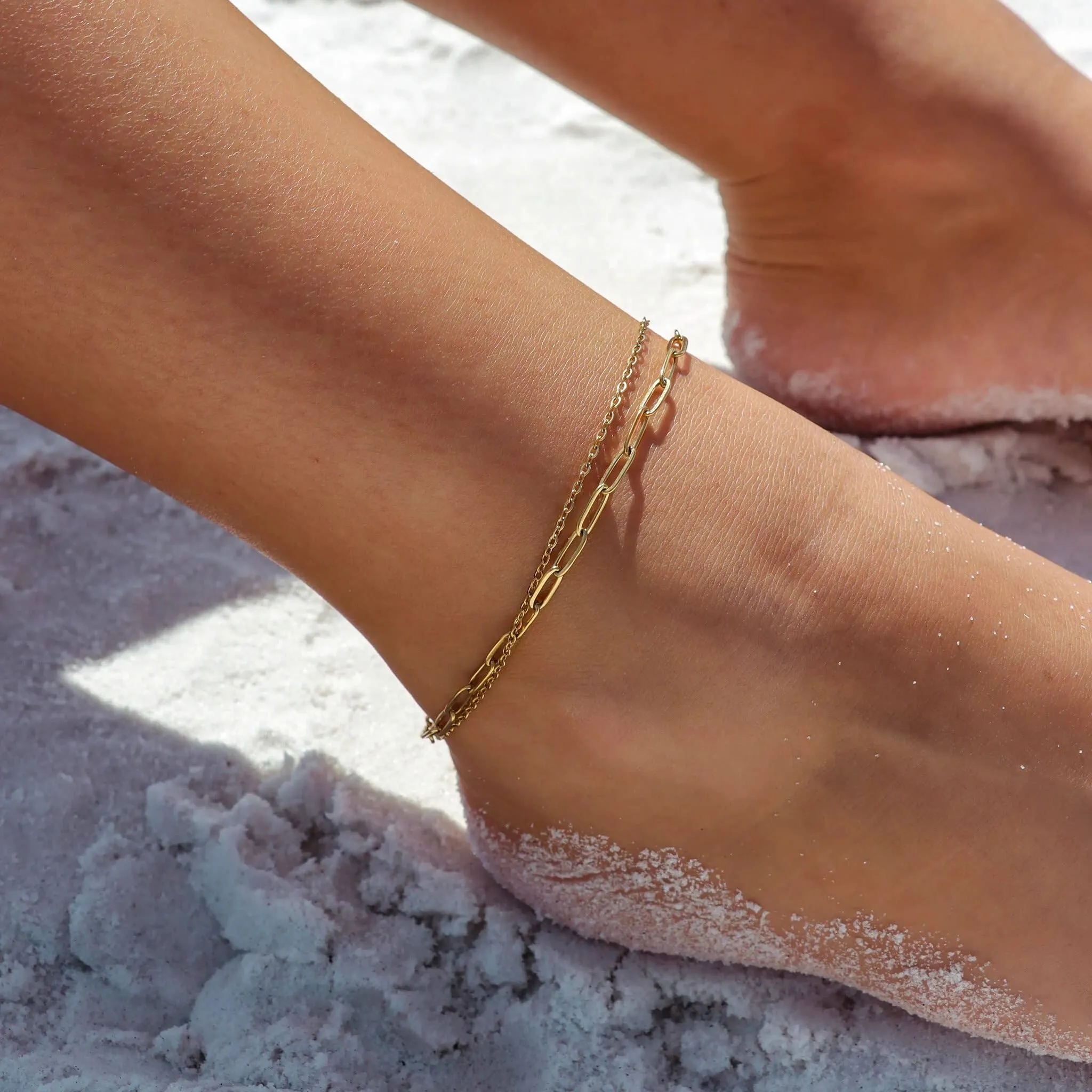 2 Row Stainless Steel Loop and Paperclip Chain Anklet