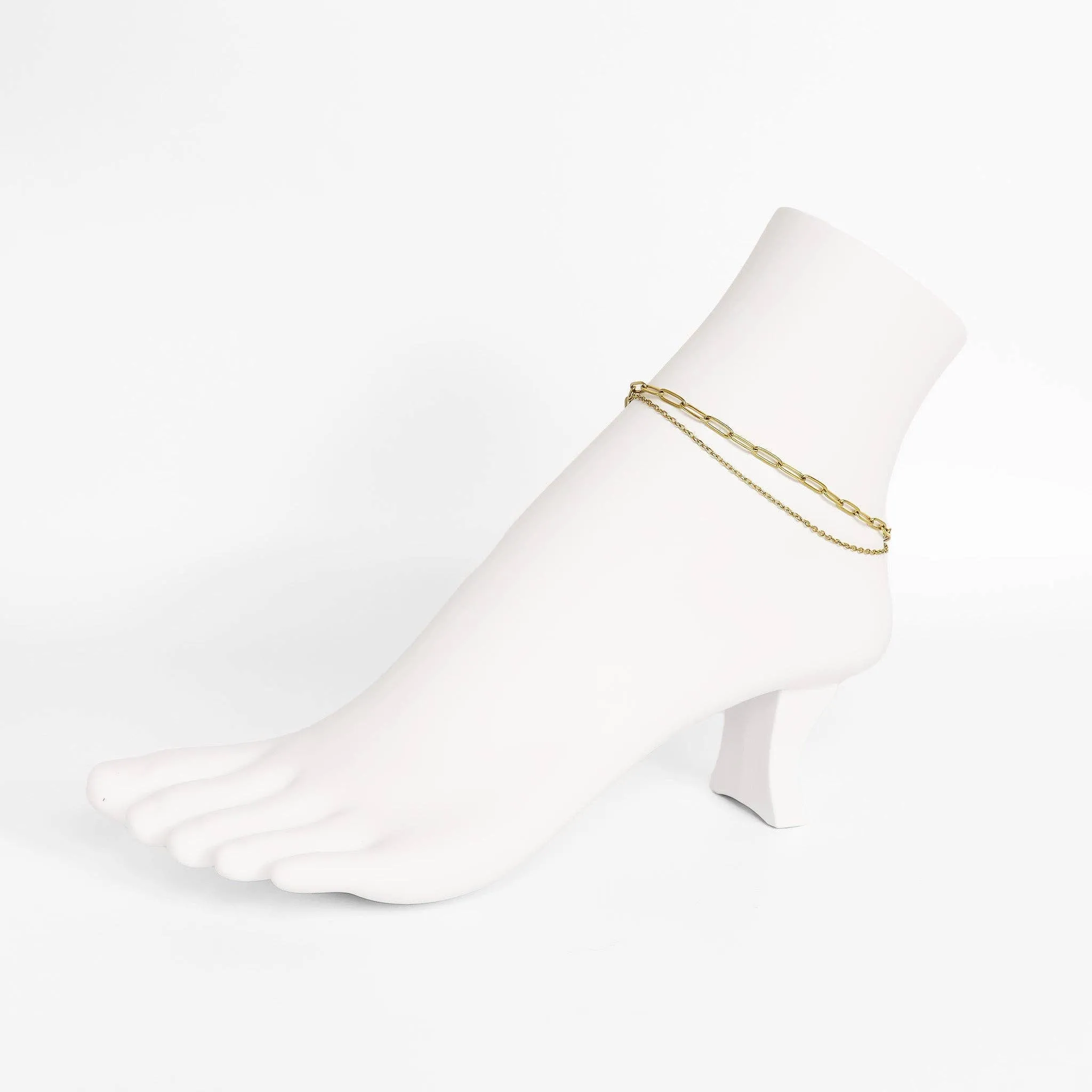 2 Row Stainless Steel Loop and Paperclip Chain Anklet