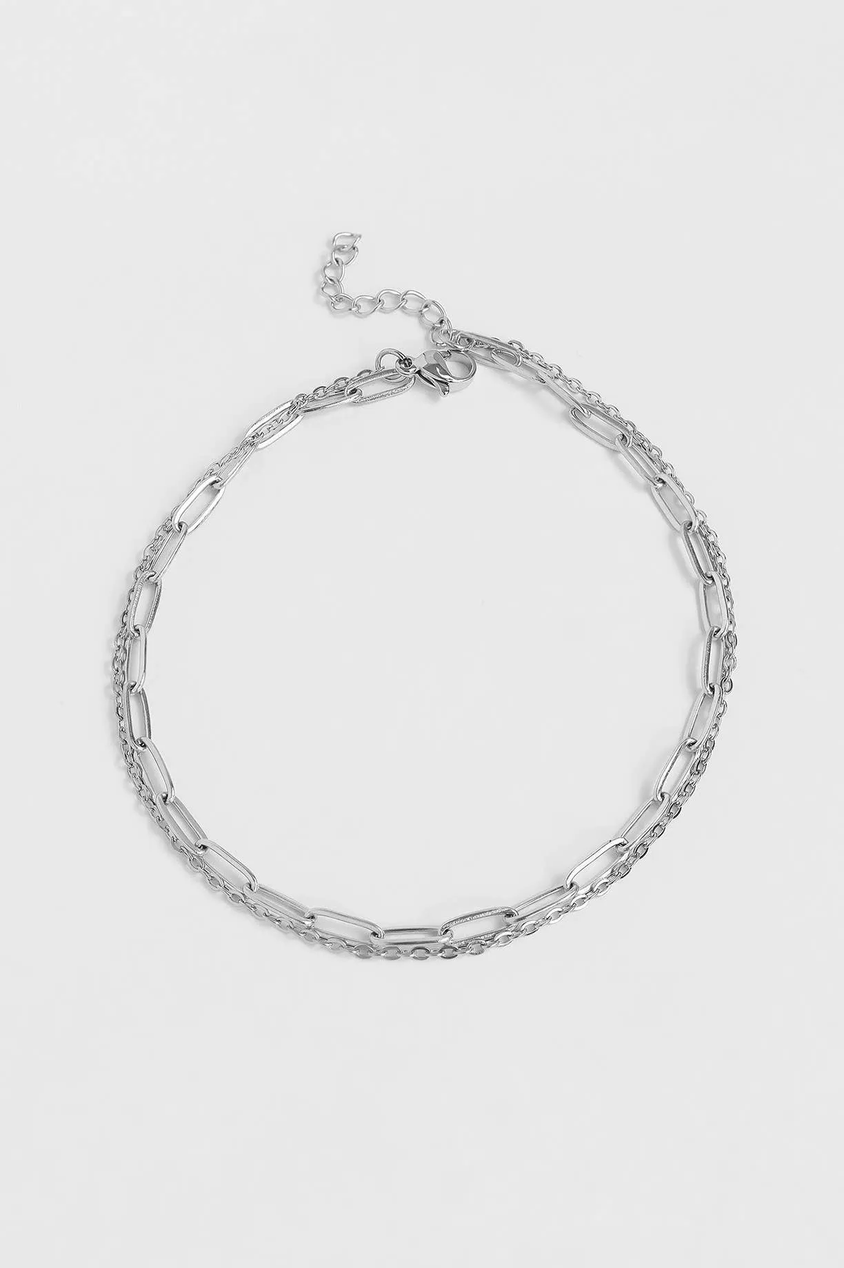 2 Row Stainless Steel Loop and Paperclip Chain Anklet