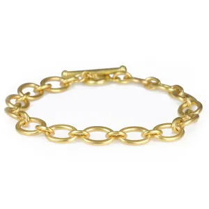 20K Gold Flattened Medium Oval Bracelet with Toggle Clasp