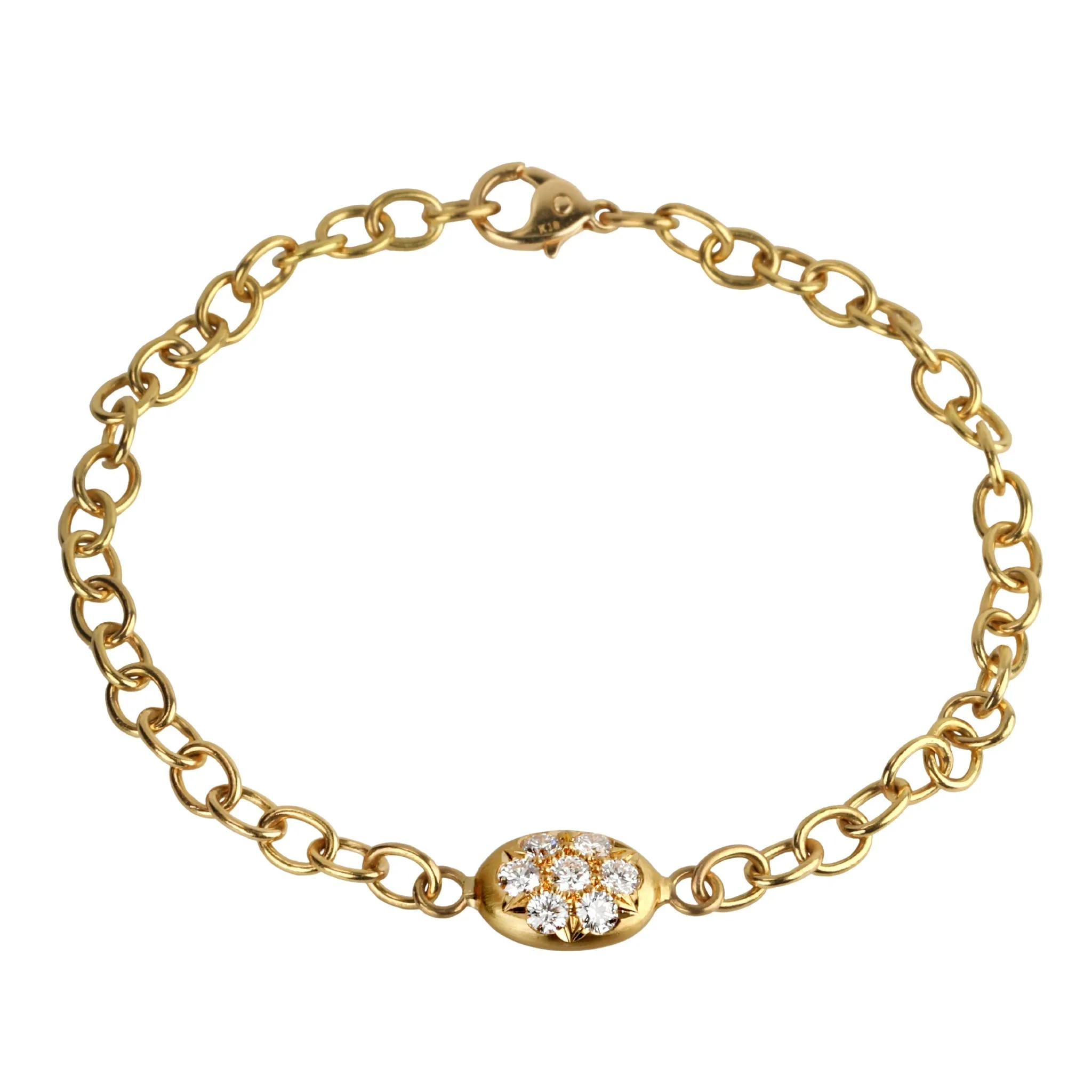 20K Small Link Bracelet with Double-Sided Pave Diamond "Nugget"