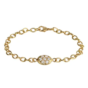 20K Small Link Bracelet with Double-Sided Pave Diamond "Nugget"