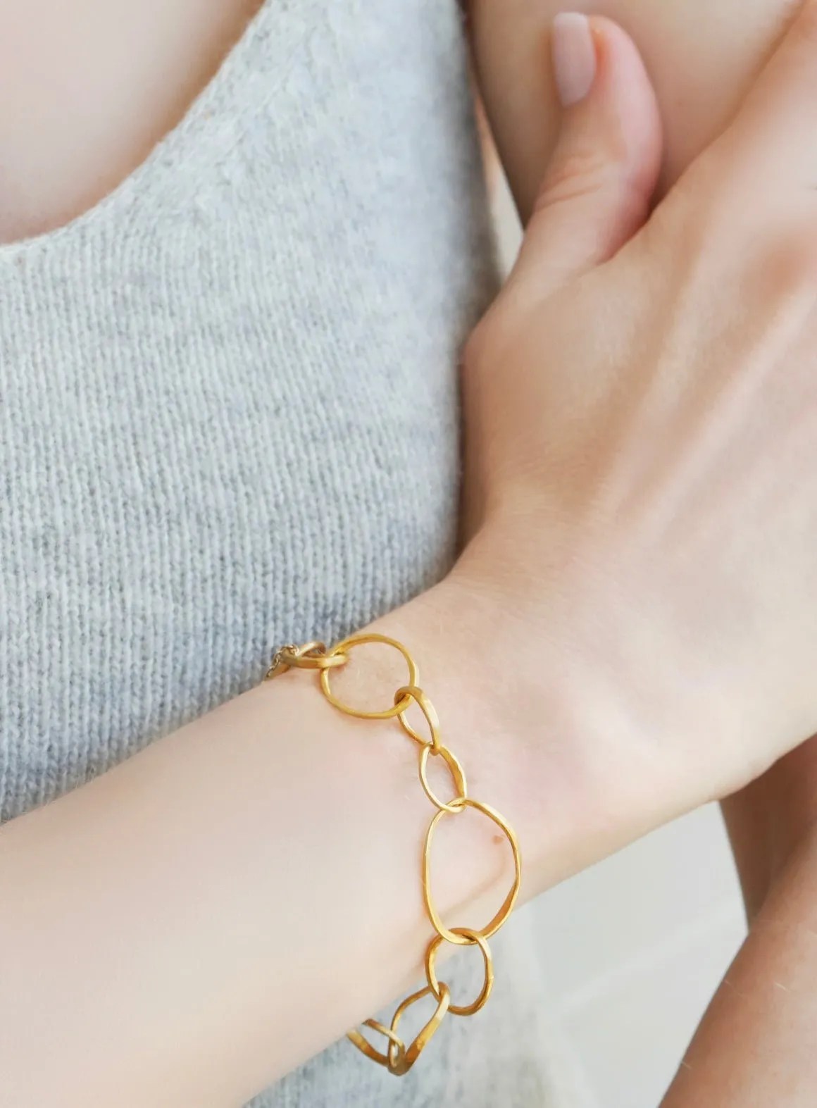22K Gold "Petal Link" Bracelet with Safety Chain