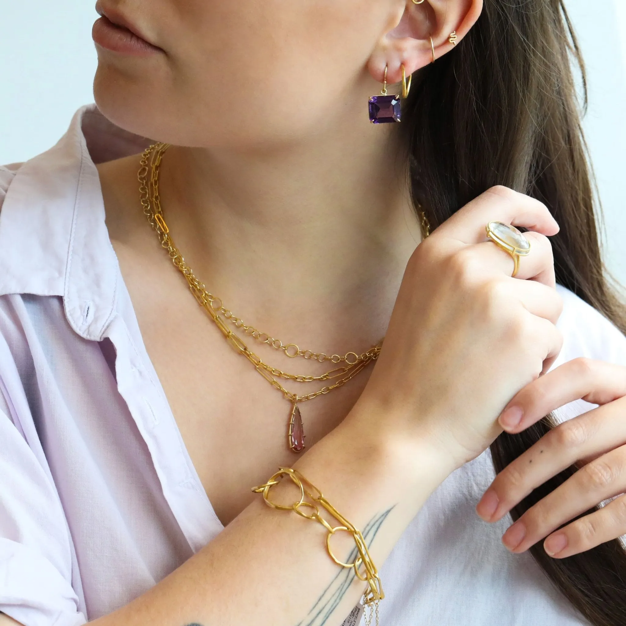 22K Gold "Petal Link" Bracelet with Safety Chain