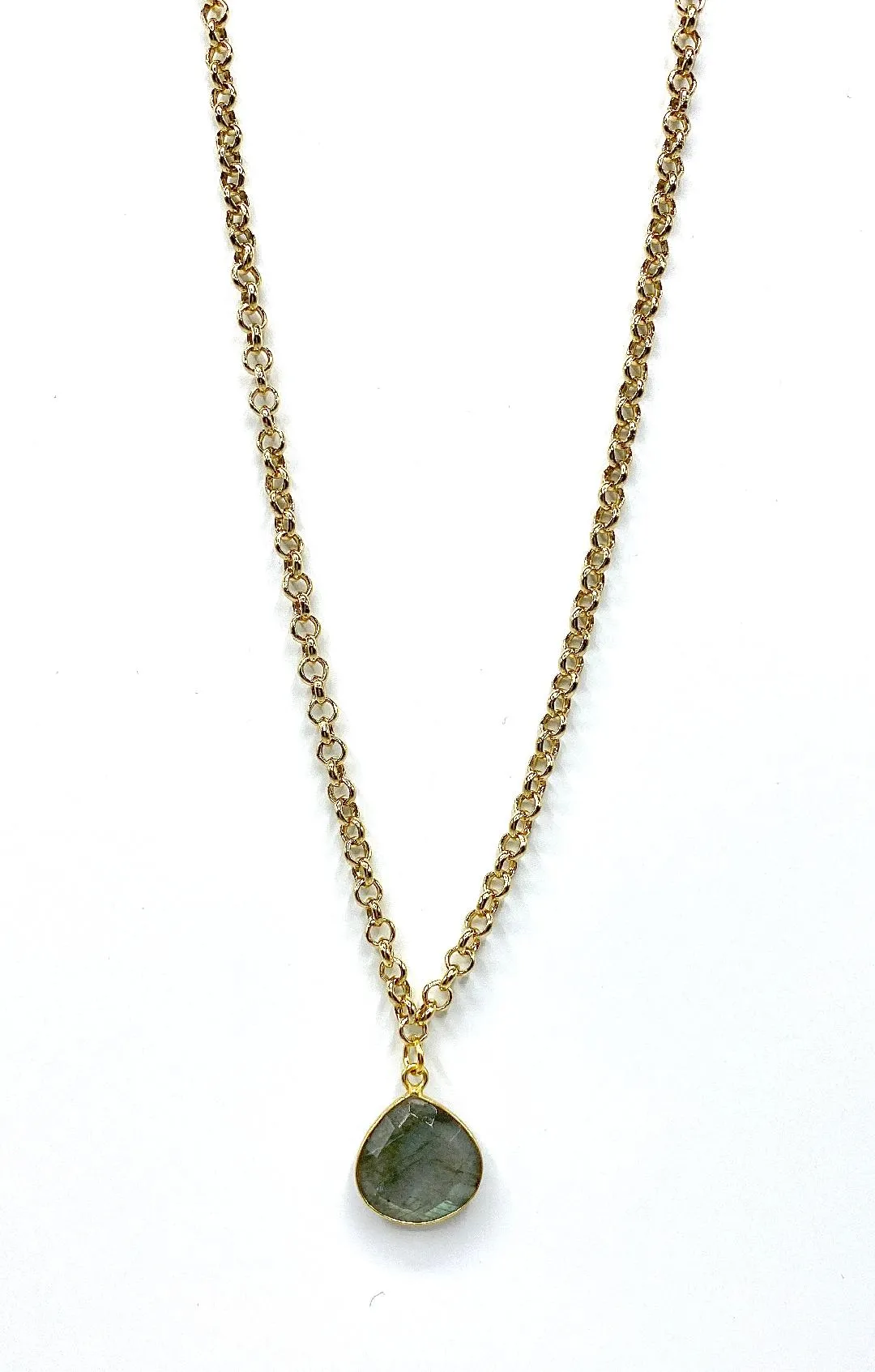 24K Gold Plated Labradorite Charm Necklace