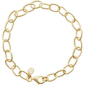 24K Yellow Vermeil 6 mm Knurled Cable 7" Bracelet