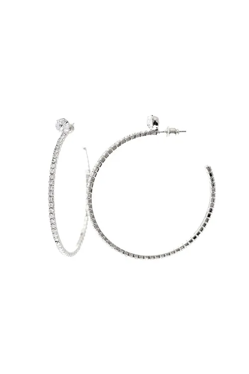 2" RHINESTONE ROUND TOP HOOP EARRINGS
