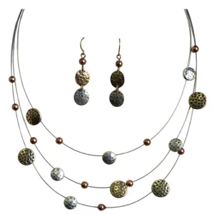 2TONE HAMMERED THREE LAYERED NECKLACE  #ADX6407303 (SHBE10)