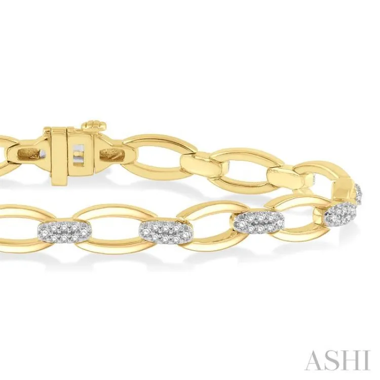 3/4 ctw Oval Shape Link Round Cut Diamond Bracelet in 14K Yellow Gold