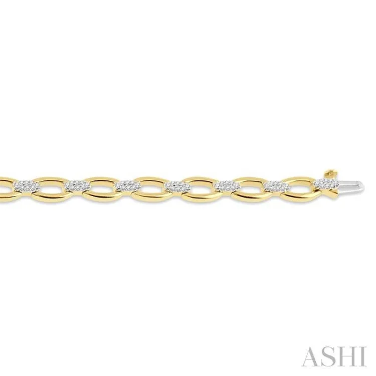 3/4 ctw Oval Shape Link Round Cut Diamond Bracelet in 14K Yellow Gold