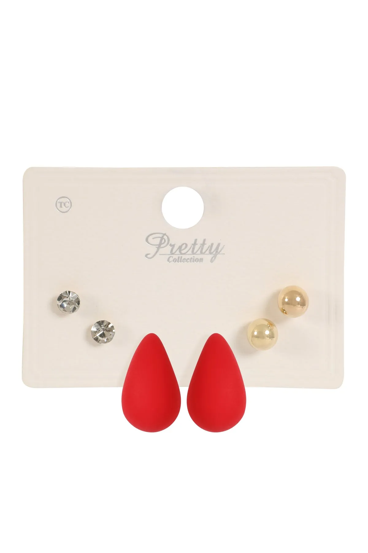 3PAIR RHINESTONE PEARL ACRYLIC ASSORTED COLOR EARRINGS