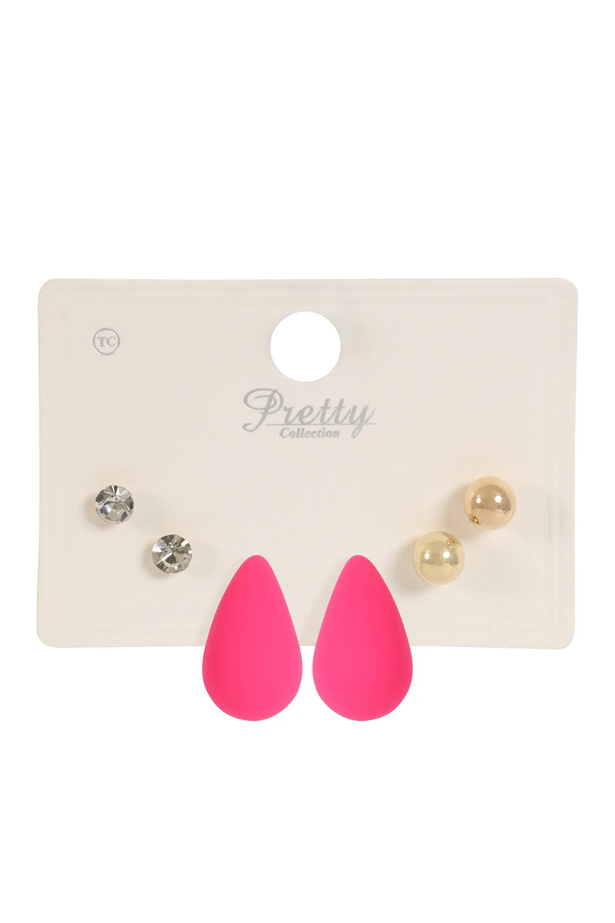 3PAIR RHINESTONE PEARL ACRYLIC ASSORTED COLOR EARRINGS