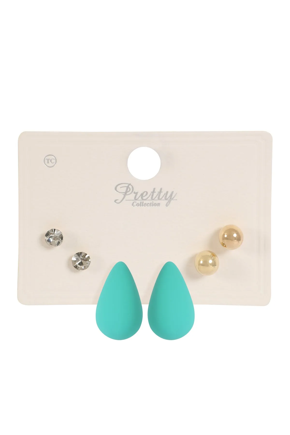 3PAIR RHINESTONE PEARL ACRYLIC ASSORTED COLOR EARRINGS