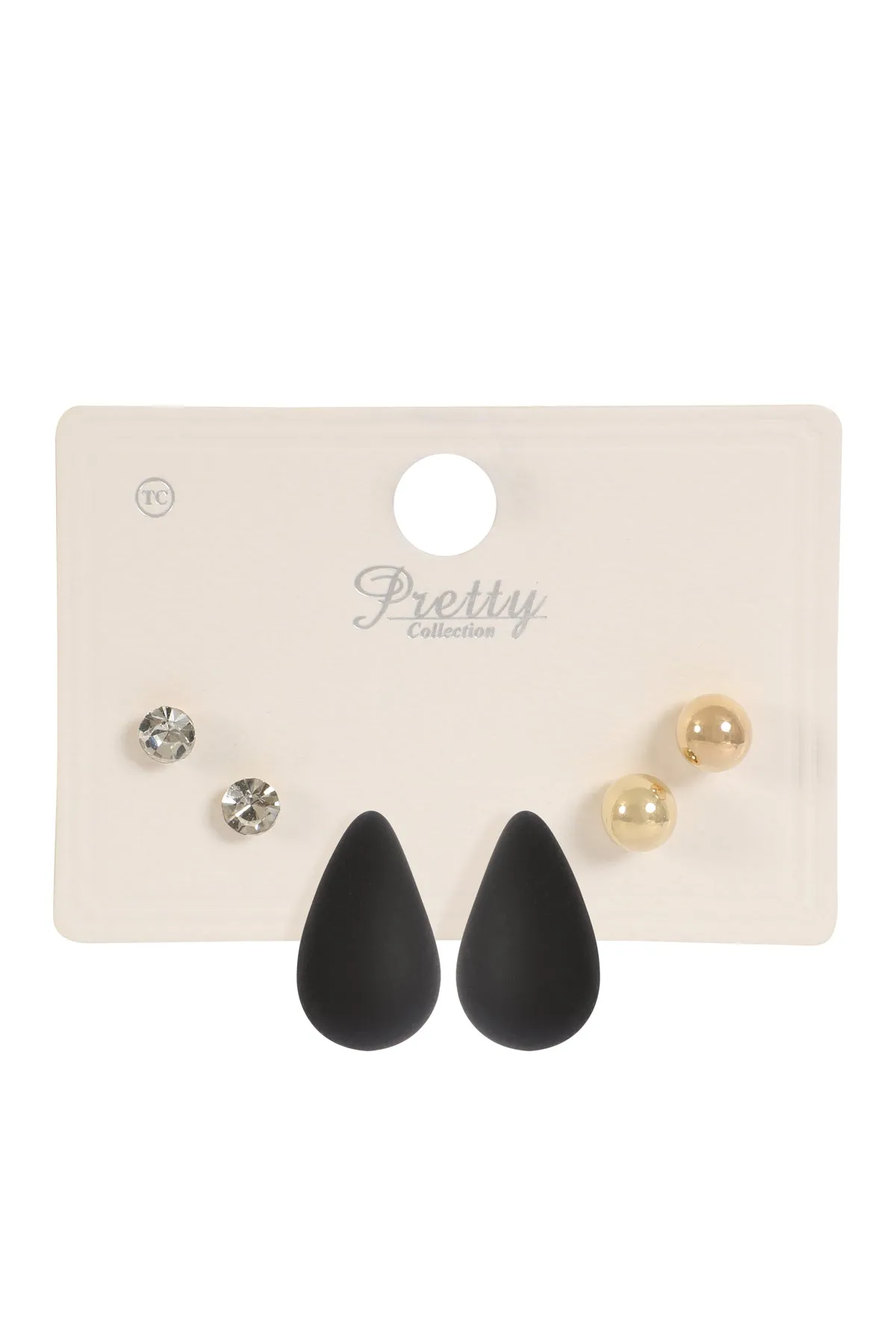 3PAIR RHINESTONE PEARL ACRYLIC ASSORTED COLOR EARRINGS