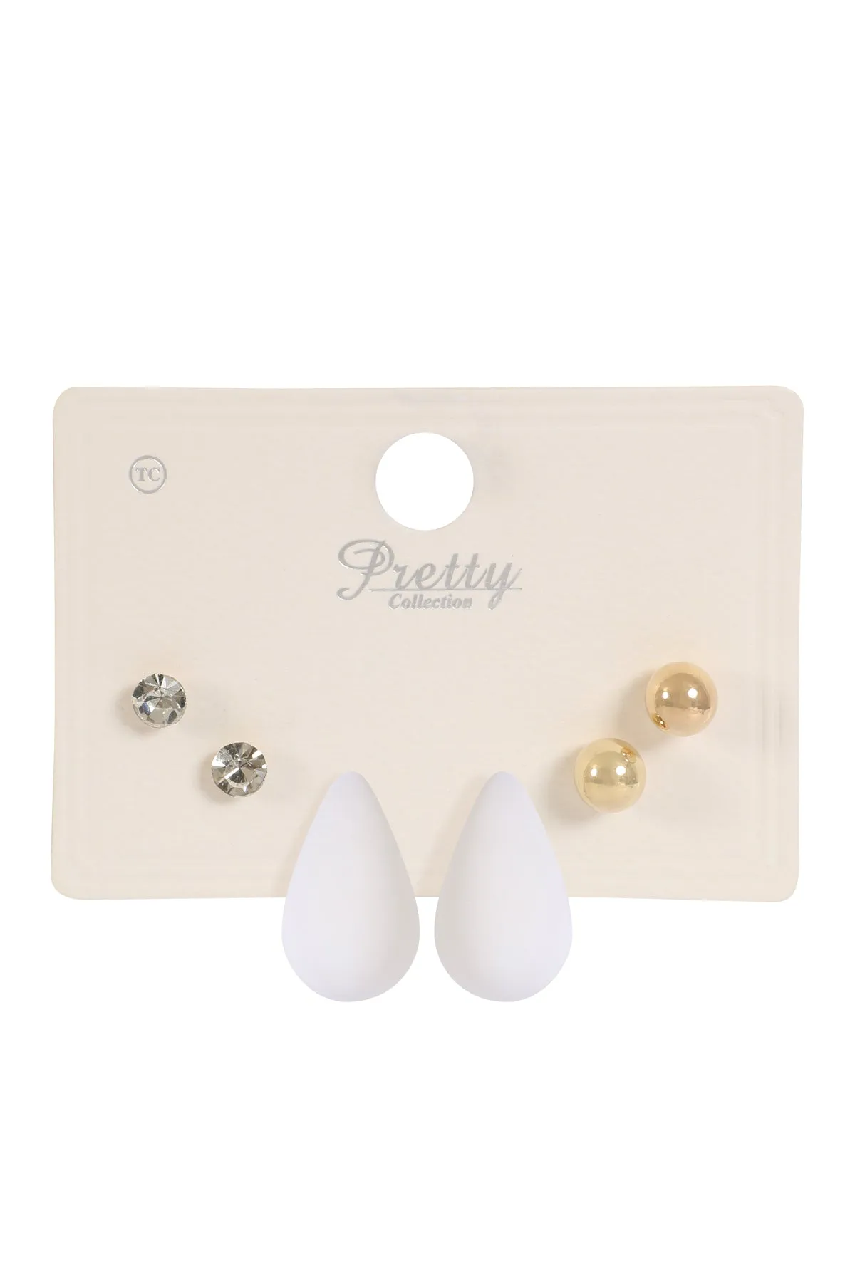 3PAIR RHINESTONE PEARL ACRYLIC ASSORTED COLOR EARRINGS