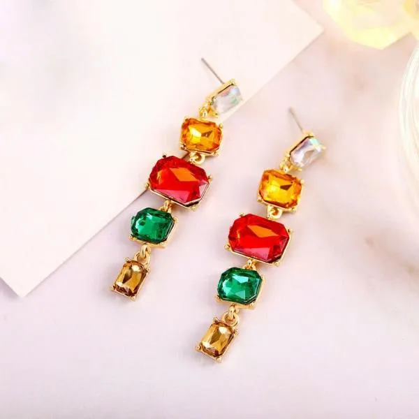 5 Stone Crystal Earrings