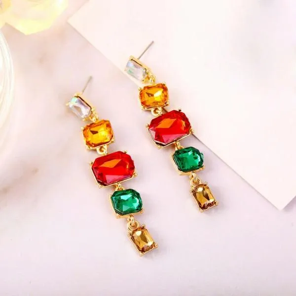 5 Stone Crystal Earrings