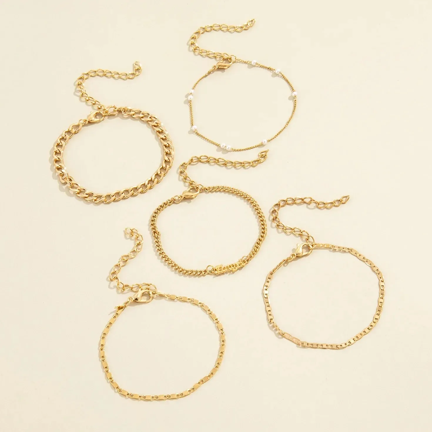 5Pcs Trendy Chain Bracelet Set For Women Angel Letter Gold Silver Color Link Chain Bangle Female Fashion Jewelry Gift