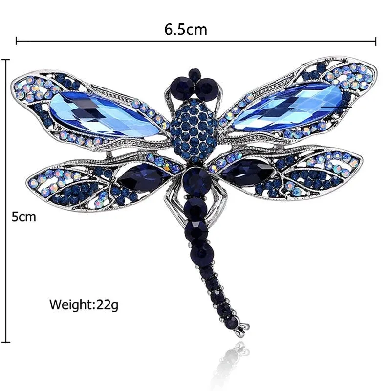6.4cm Blue Crystal Vintage Dragonfly Brooches for Women Fashion Insect Brooch Pin Backed Coat Jewelry Gifts