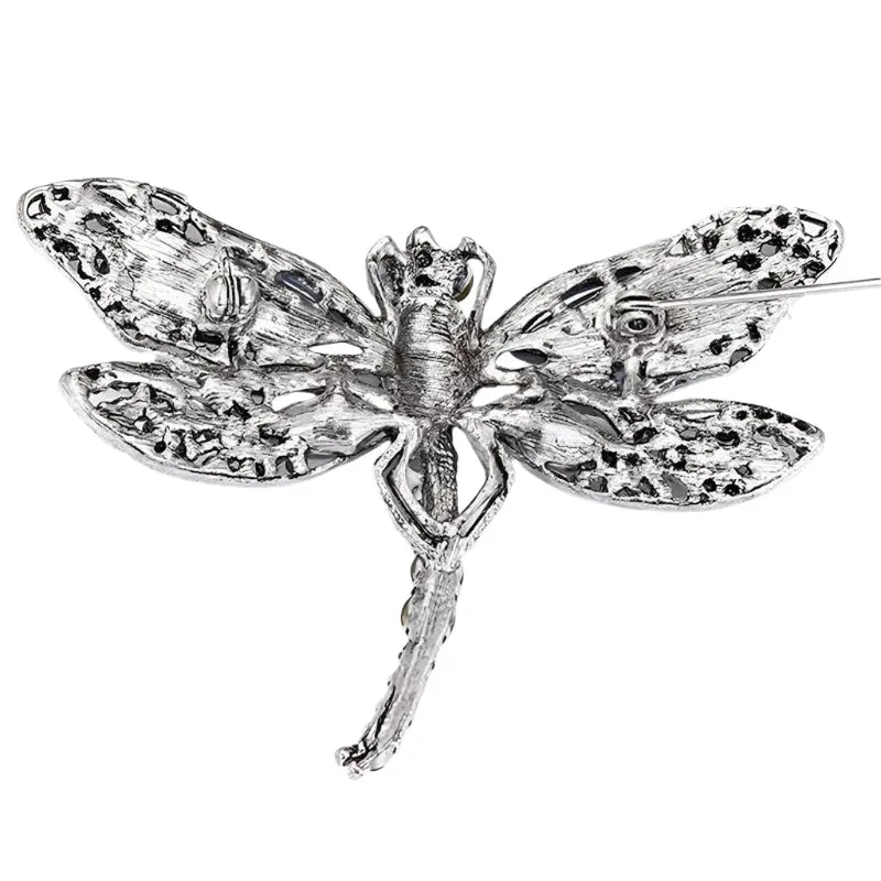6.4cm Blue Crystal Vintage Dragonfly Brooches for Women Fashion Insect Brooch Pin Backed Coat Jewelry Gifts