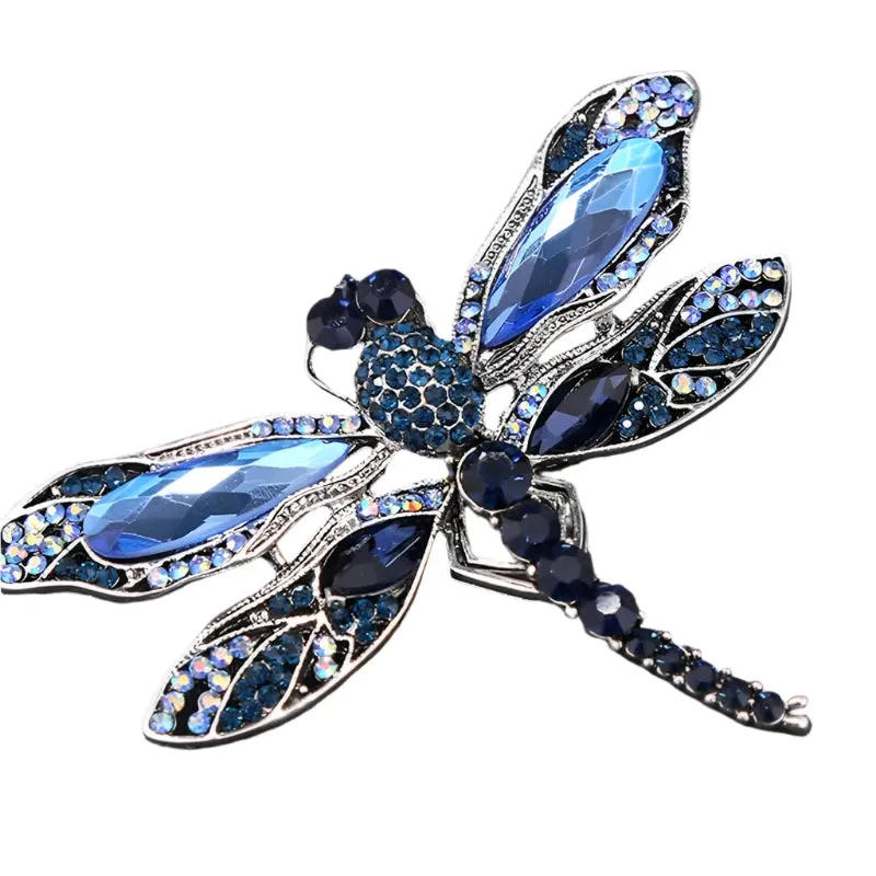 6.4cm Blue Crystal Vintage Dragonfly Brooches for Women Fashion Insect Brooch Pin Backed Coat Jewelry Gifts